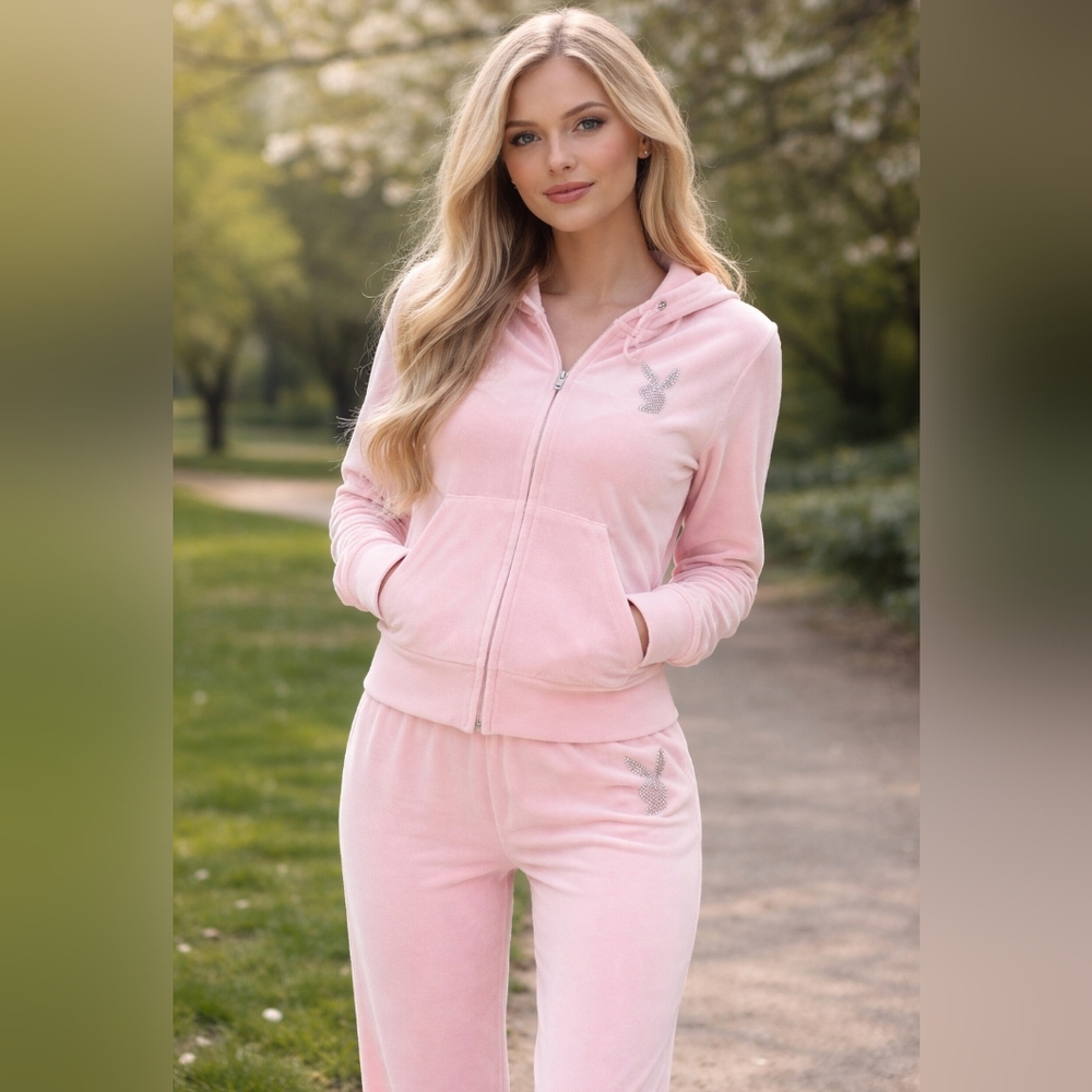 🐇🌺Playboy Light Pink Velour Zip Costume Suit🌺